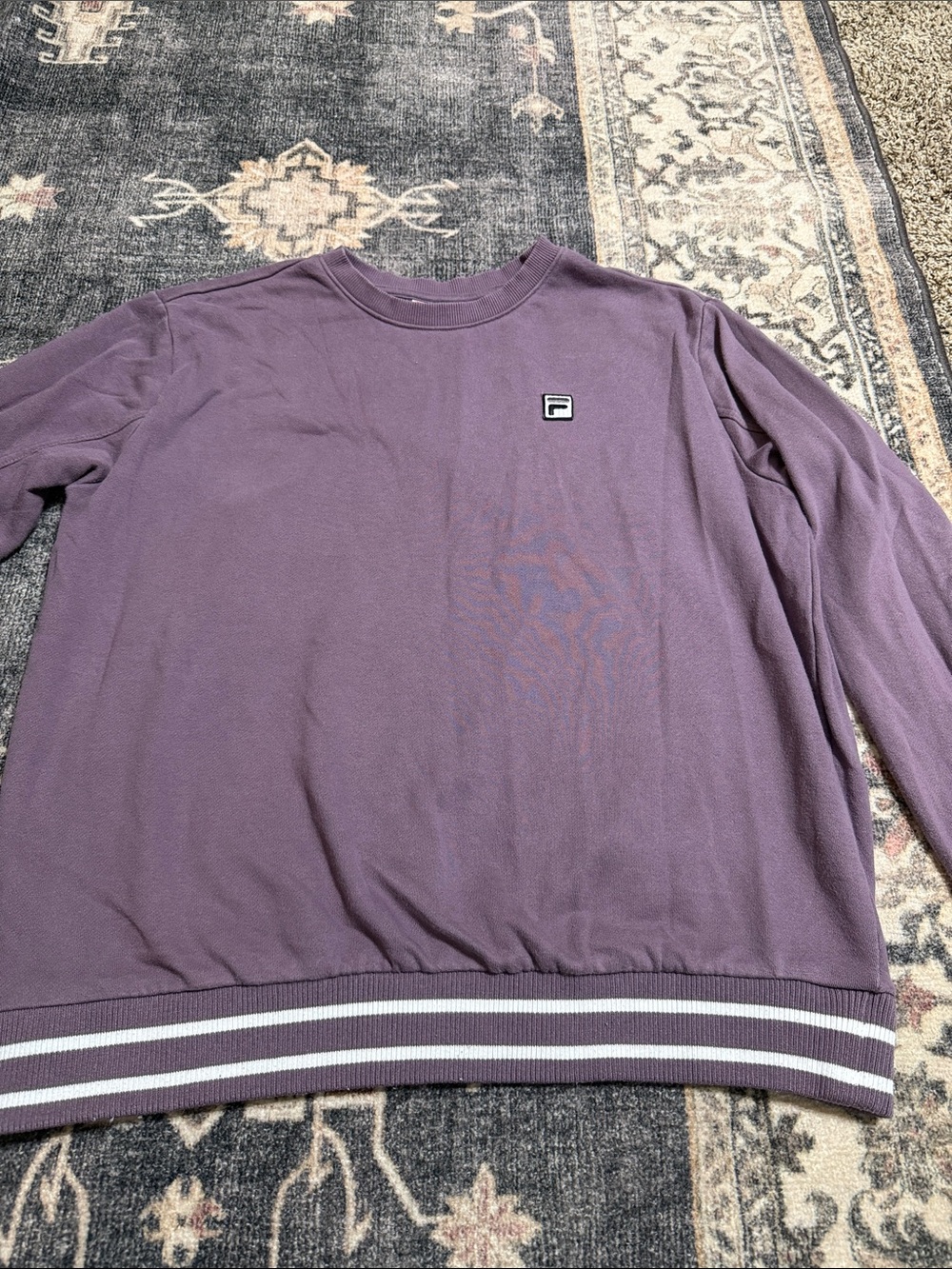 Fila Men's Crewneck Sweater in Lavender Purple with White Stripes